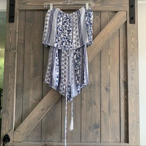 Blue & White Floral Patterned Romper
